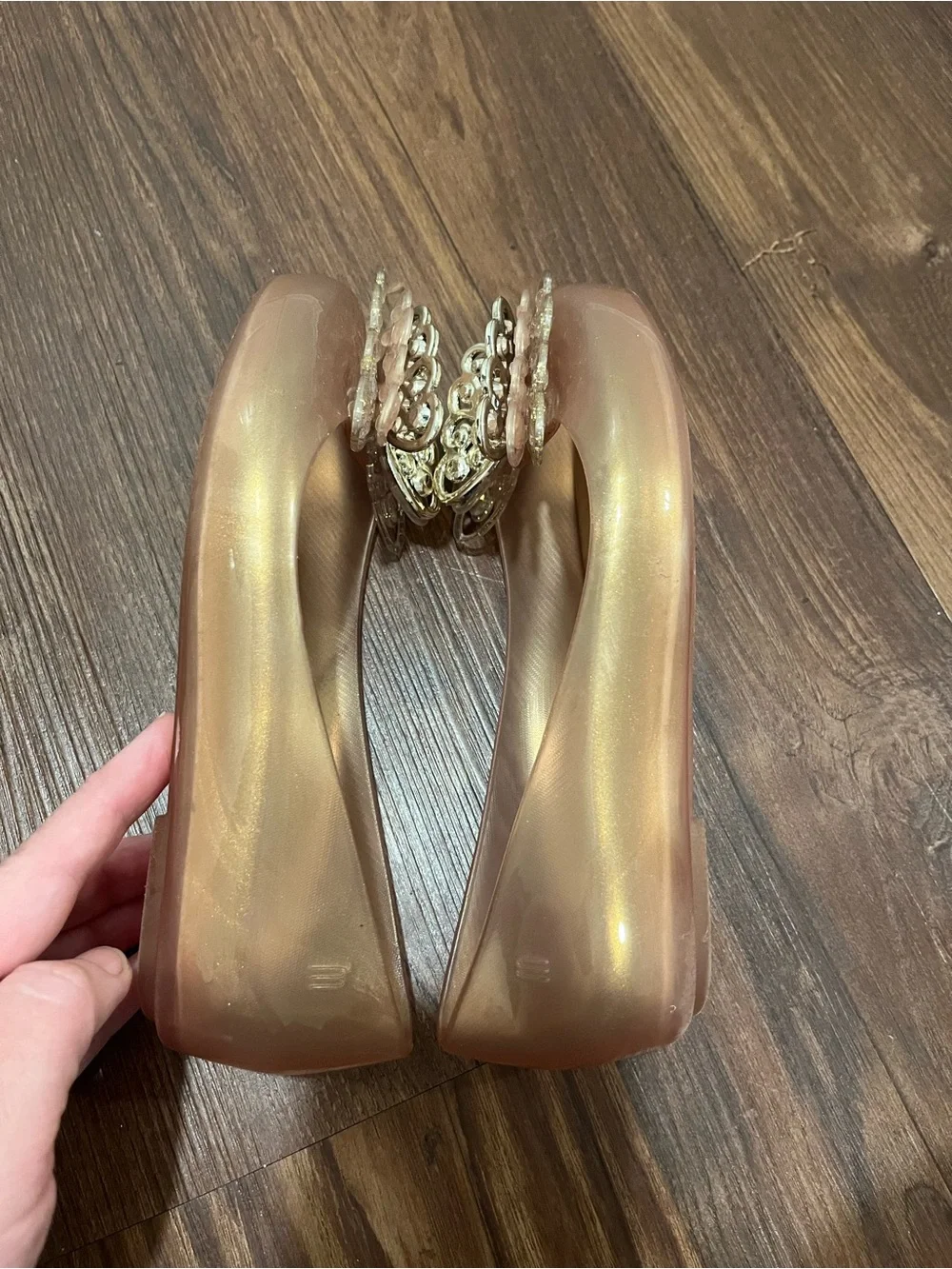 MINI MELISSA Sweet Love Fly II Gold Flats Size 1 US Scented